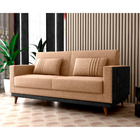 Sofá Cama Pala 203cm Reclinável Courino Preto | Linho Areia-